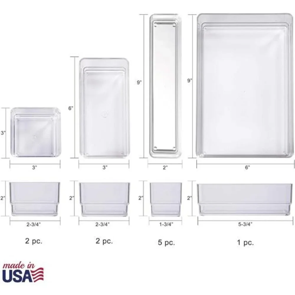 10-Piece Stackable Clear Drawer Organizer Set | Multi-size Trays